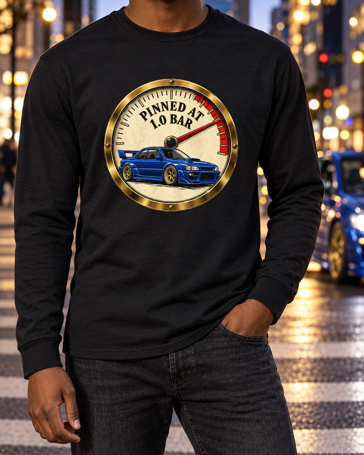 Subaru Impreza WRX GC8 Dyno Sheet Shirt, EJ20 Spec Tee Long Sleeve Black worn hero