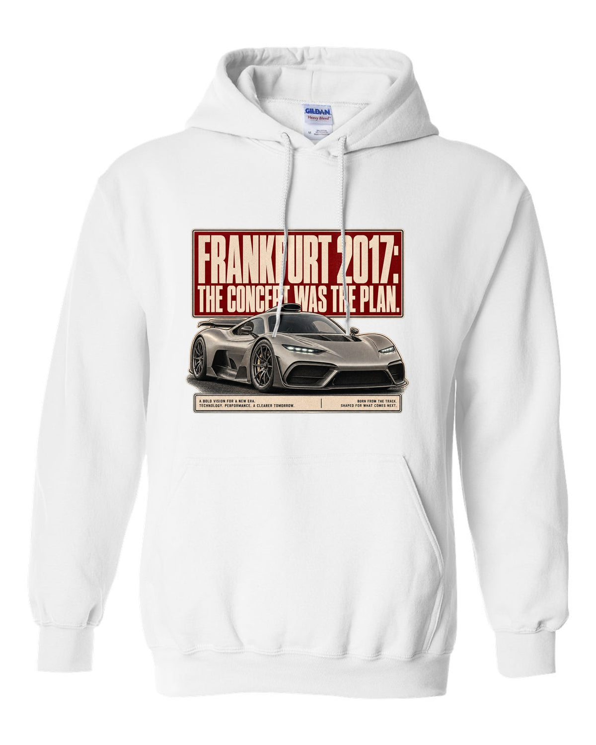 Mercedes-AMG Project One concept Frankfurt 2017 editorial headline design white pull over hoodie front view with the design