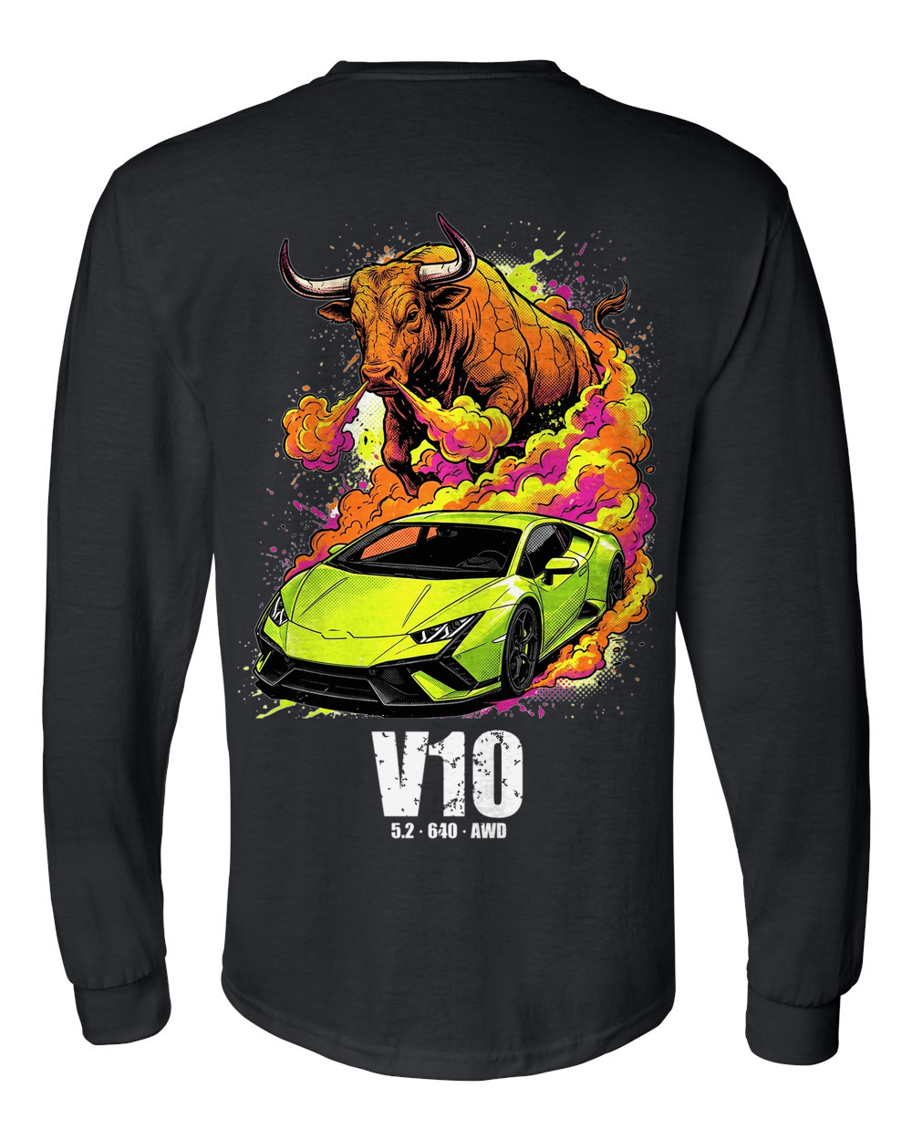 Lamborghini Huracan Bull Long Sleeve T-Shirt — Black back