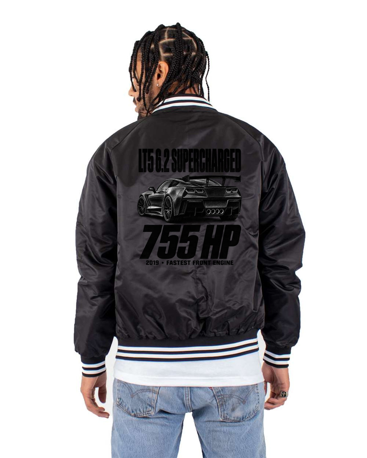 Corvette C7 ZR1 2019 LT5 755 HP Halftone Statement Shirt Bomber Jacket Black back