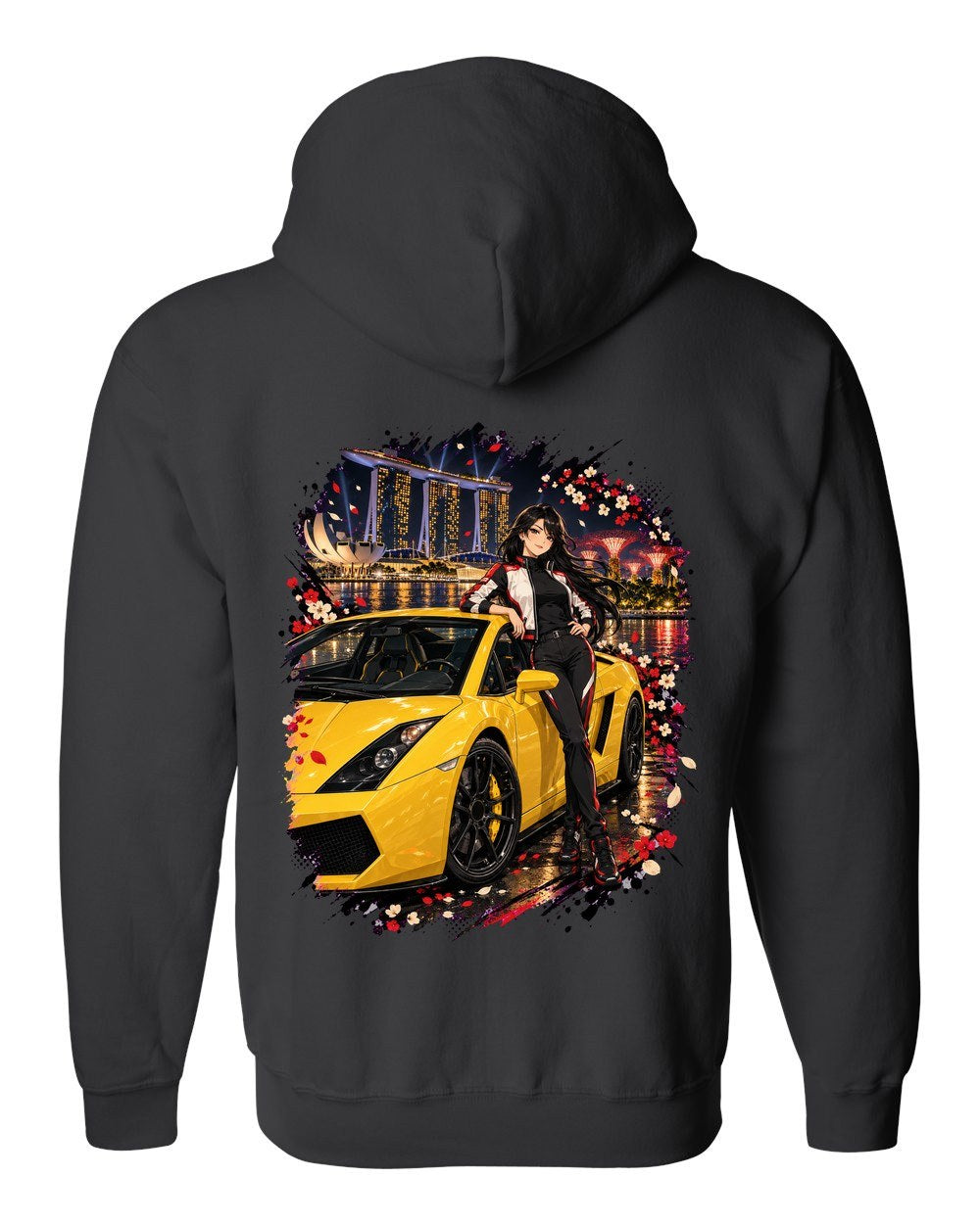 Lamborghini Gallardo Anime Girl Zip Hoodie Black back