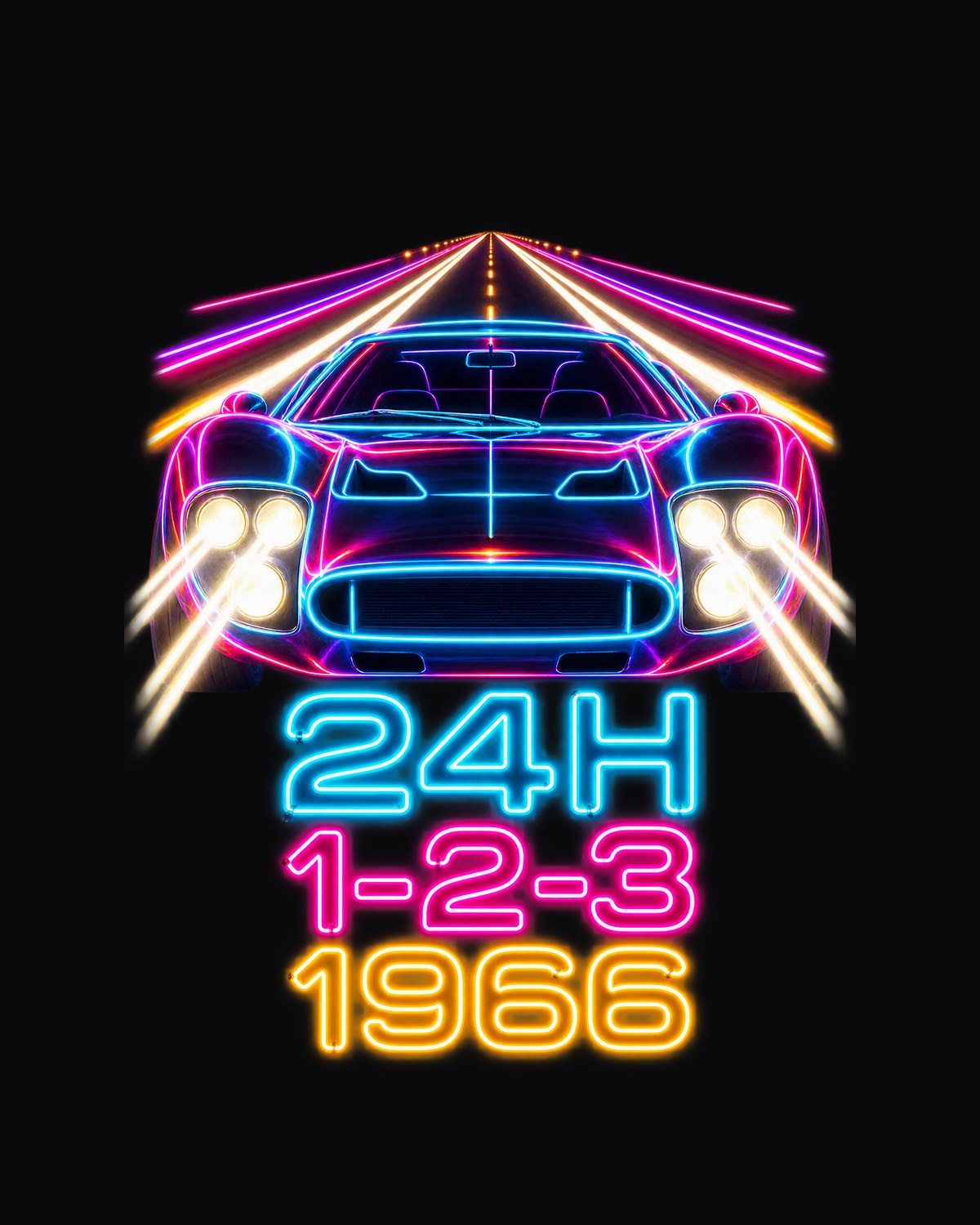 Ford GT40 Mk II 1966 Le Mans Light Trails Neon Shirt, Car Tee design only
