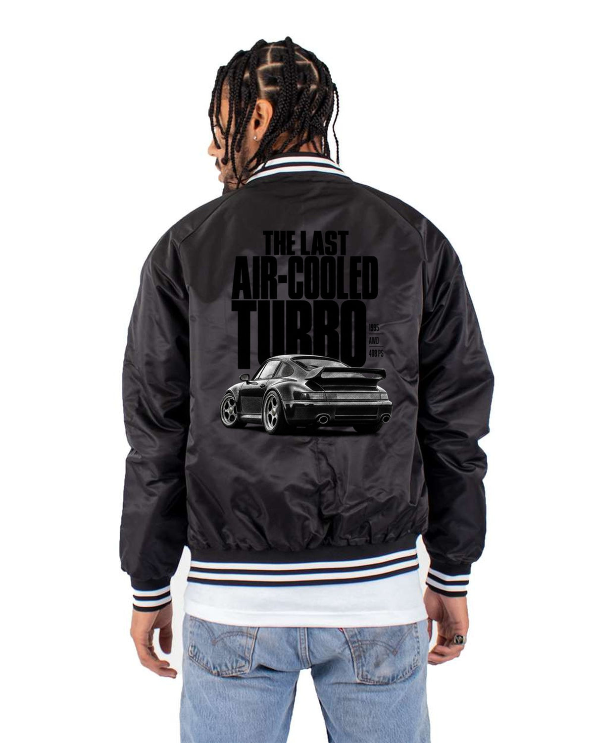 Porsche 911 Turbo 993 Halftone Tee, The Last Air-Cooled Turbo Bomber Jacket Black back