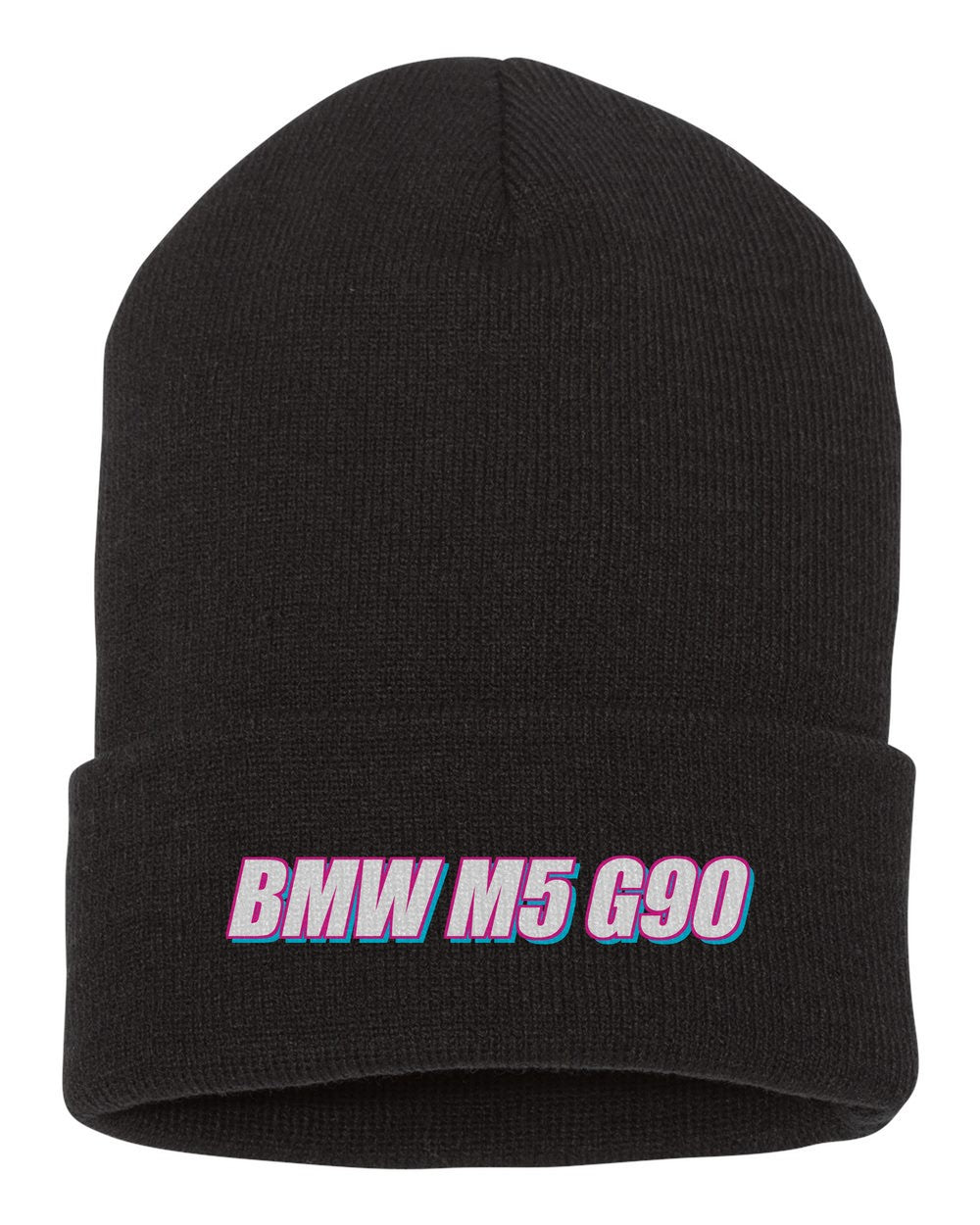 Bmw M5 G90 black beanie front view with car name