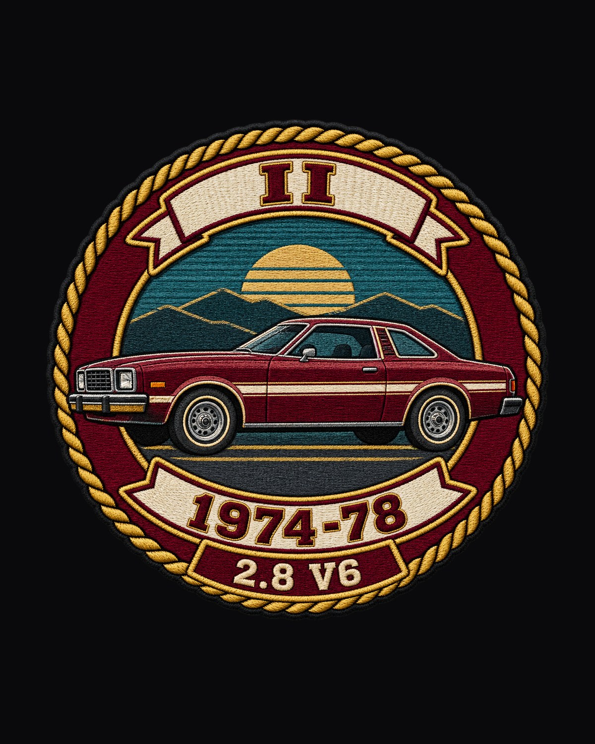 Ford Mustang II Notchback 1974-78 Varsity Crest Shirt, 2.8 V6 design only