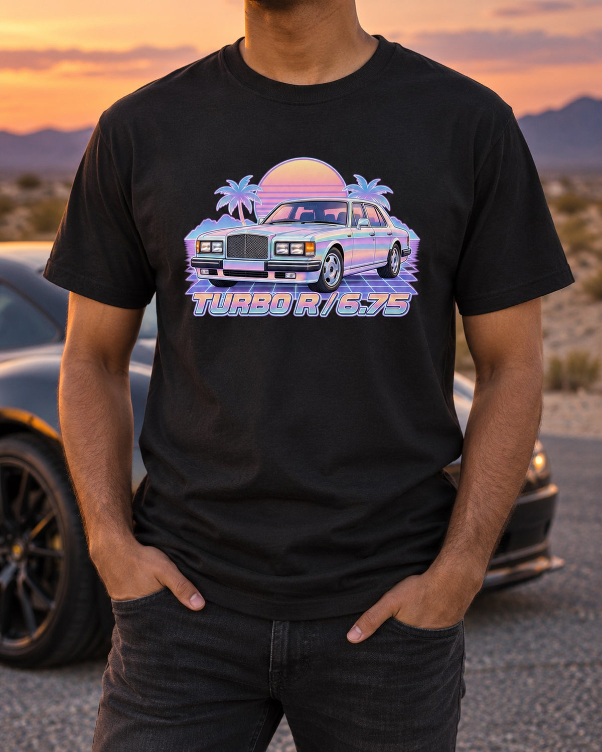 Bentley Turbo R Matrix Grille Vaporwave Shirt, Car Guy Gift T-Shirt Black worn hero