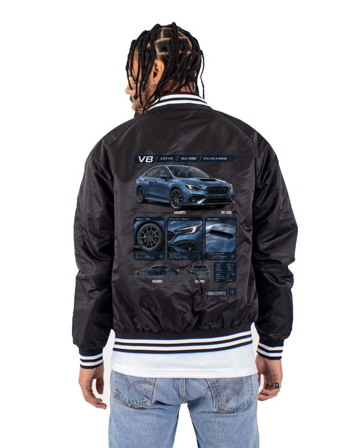 Subaru WRX VB Dossier Panel Shirt, FA24 Turbo Car Guy Tee Bomber Jacket Black back