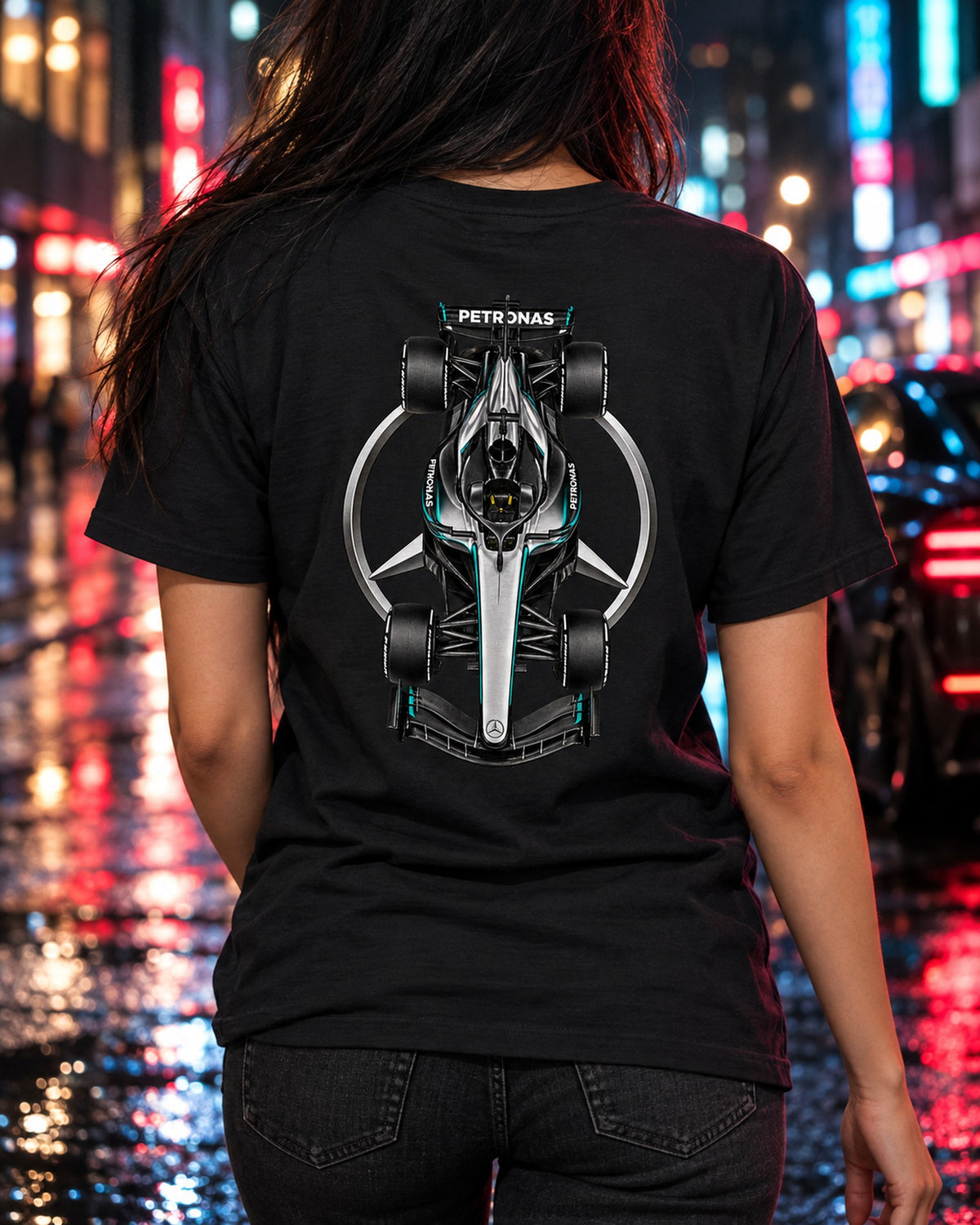Mercedes W17 2026 F1 Overhead Poster Shirt, Formula 1 Tee, Design 12 T-Shirt Black worn hero