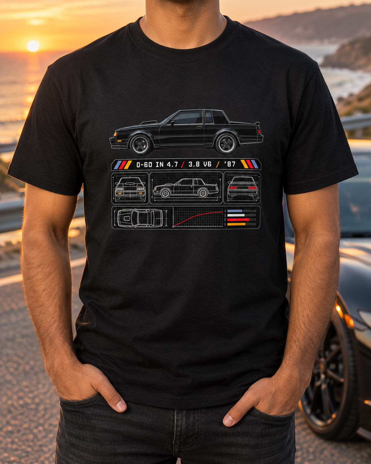1987 Buick Grand National 0-60 in 4.7 Datasheet Car Shirt T-Shirt Black worn hero