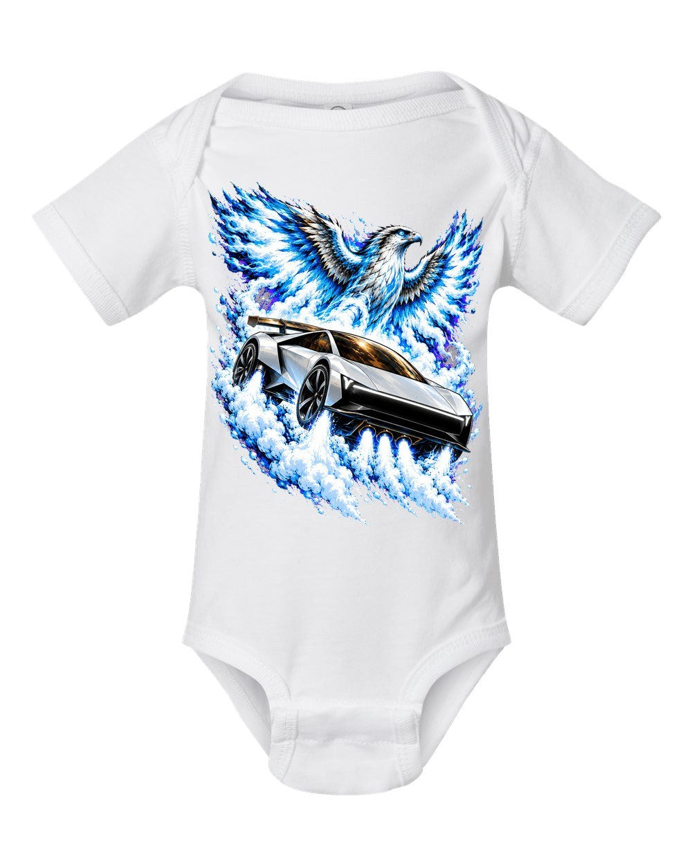 Tesla Roadster Ice Falcon Baby Onesie White front