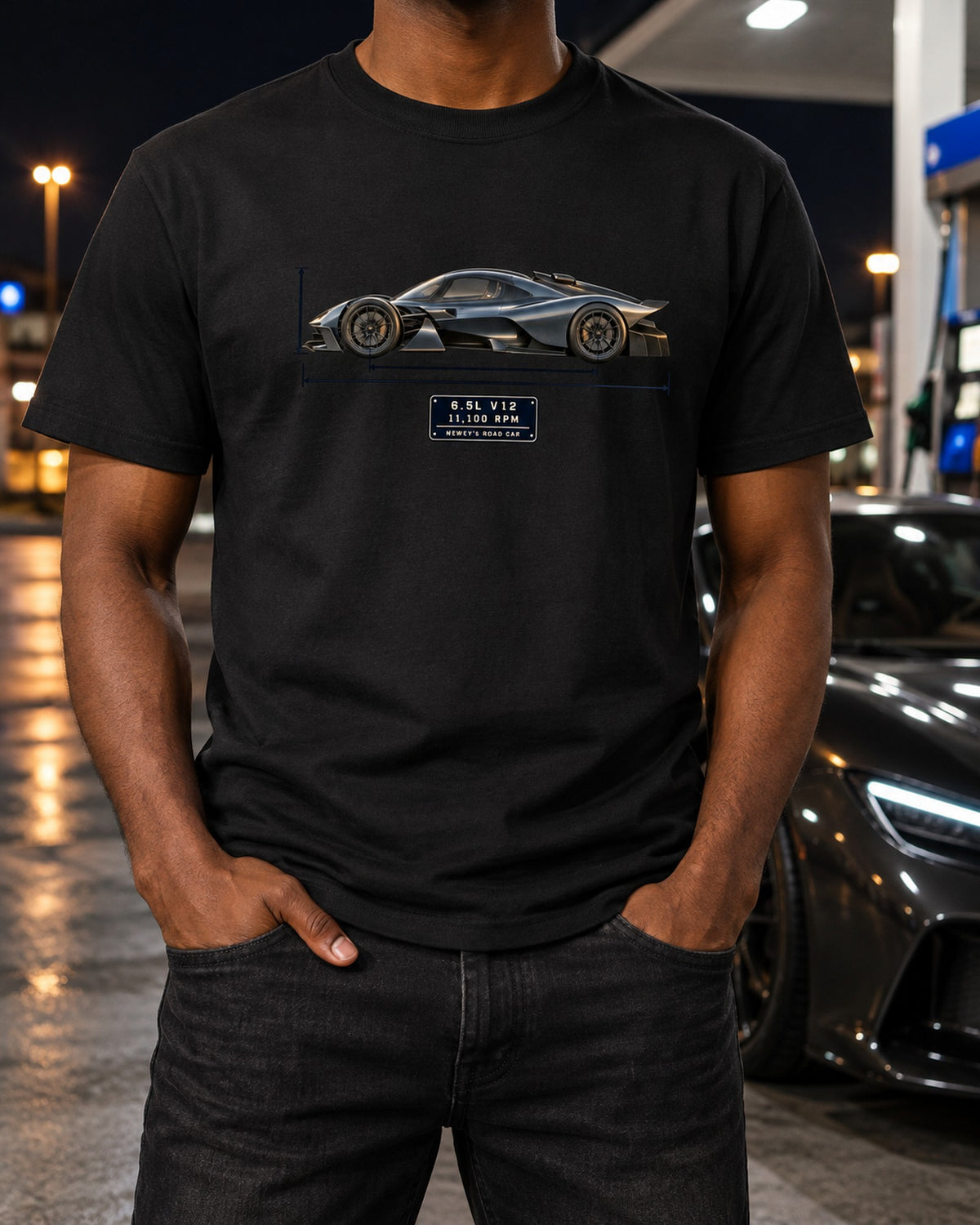 Aston Martin Valkyrie 2021 Blueprint Shirt, 6.5 V12 Car Guy Gift T-Shirt Black worn hero