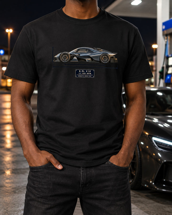 Aston Martin Valkyrie 2021 Blueprint Shirt, 6.5 V12 Car Guy Gift T-Shirt Black worn hero
