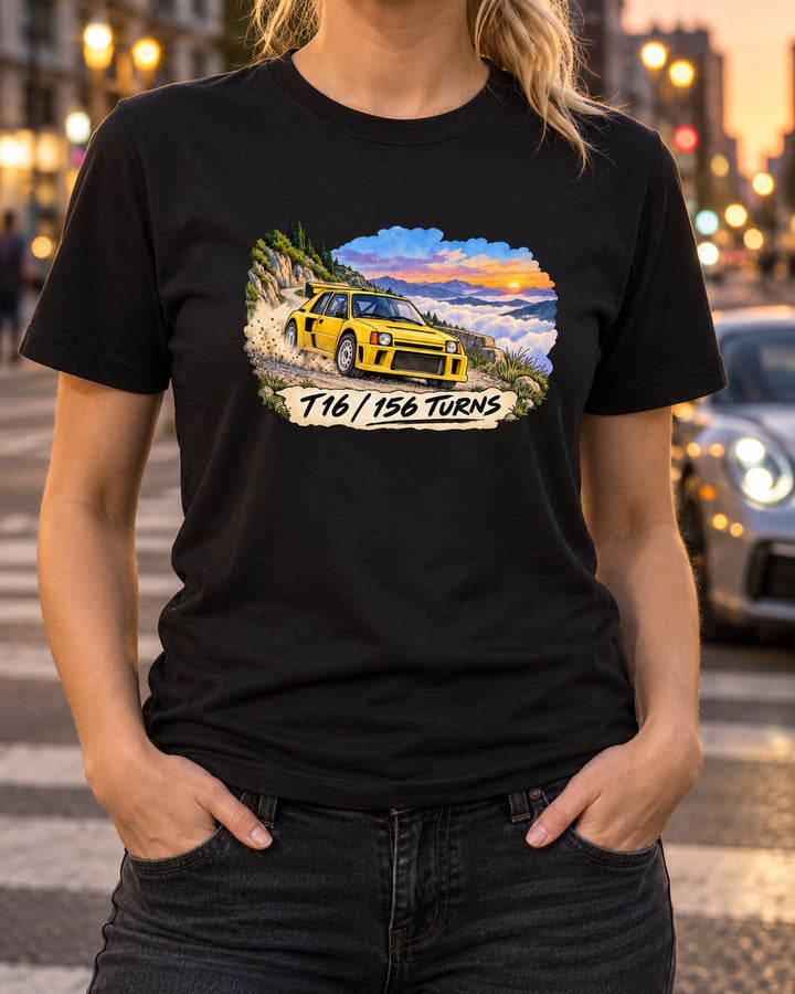 Peugeot 205 T16 Pikes Peak Watercolour print Shirt T-Shirt Black worn hero