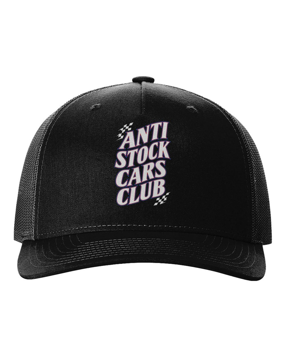 Anti Stock Cars Club Racing Sponsor Stack Shirt, Hoodie & More black hat front view with car name