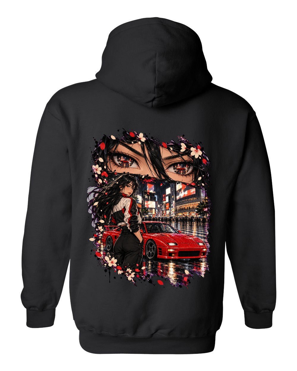 Mitsubishi 3000GT VR-4 Anime Girl Pull Over Hoodie Black back