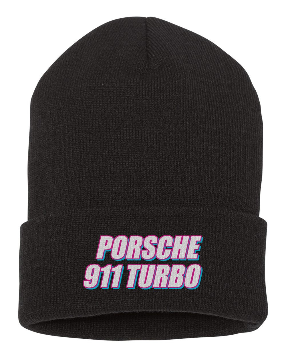 Porsche 911 Turbo black beanie front view with car name