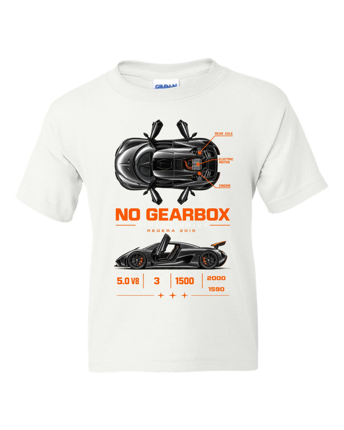 Koenigsegg Regera 2015 direct drive spec poster white kids tee front view with the design