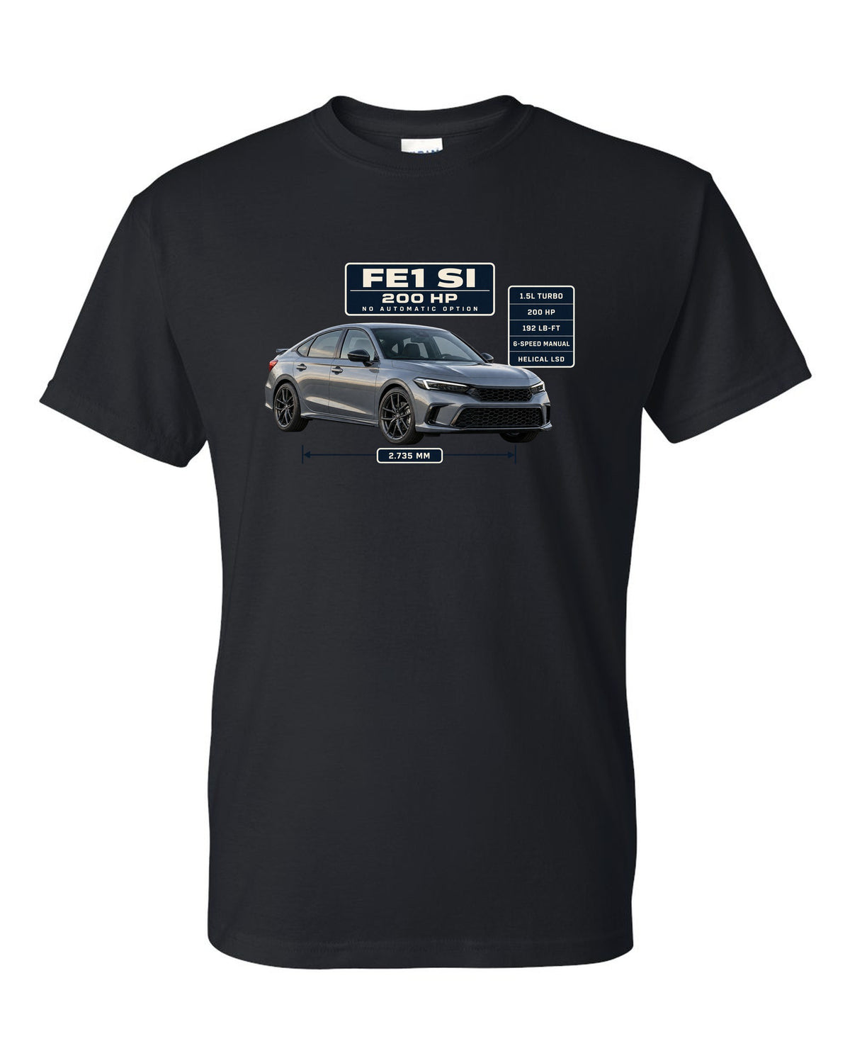 Honda Civic Si FE1 sedan front three-quarter spec poster print black t-shirt front view with the design