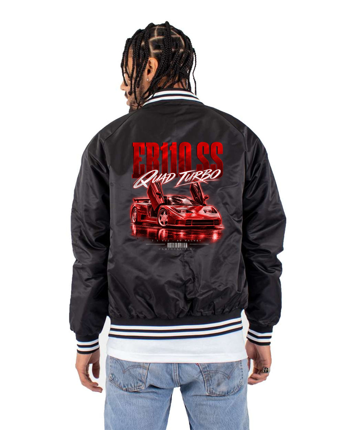 Bugatti EB110 SS 1992 Quad Turbo V12 Street Poster Shirt Bomber Jacket Black back