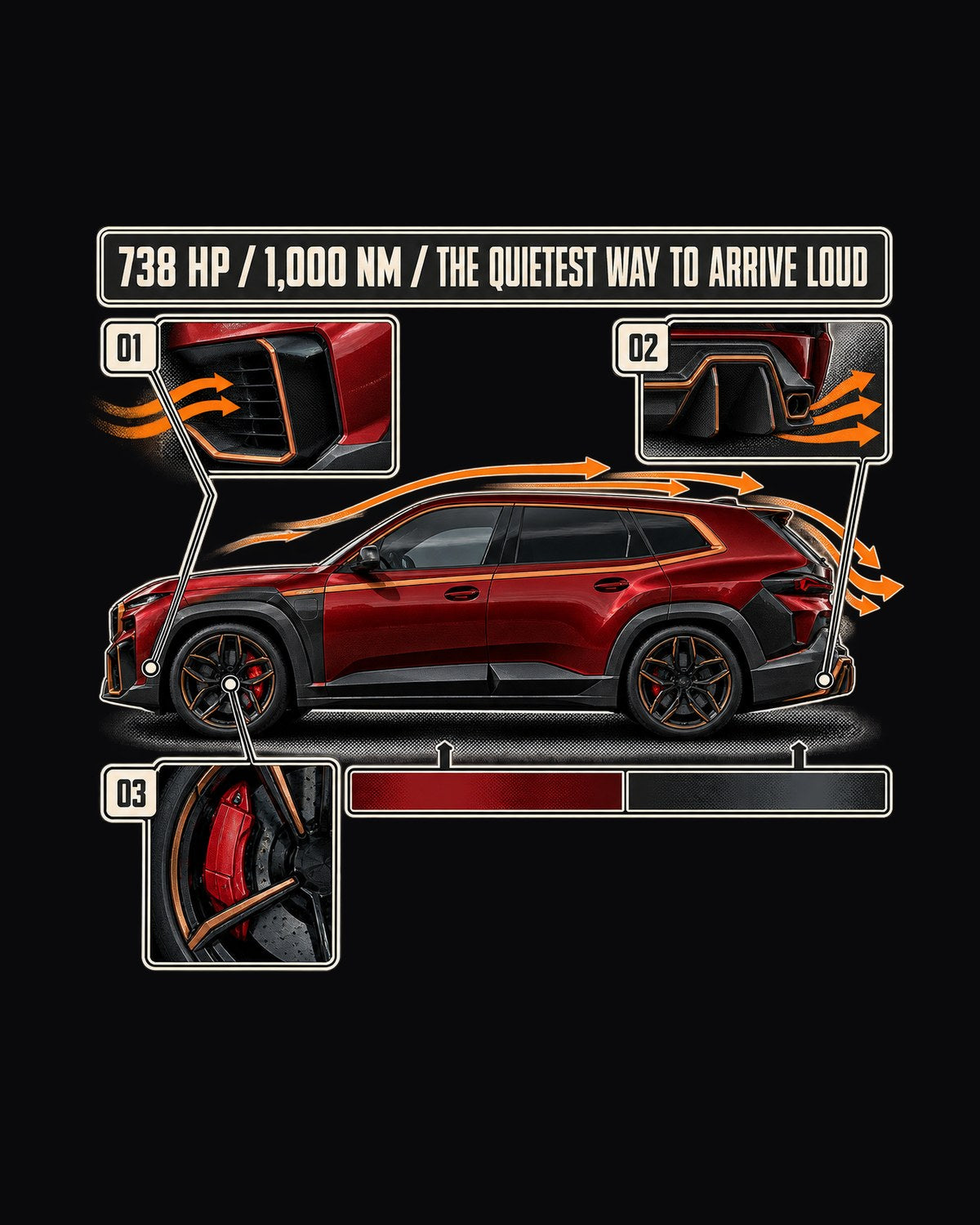 BMW XM Label Red Aero Callouts Shirt, 738 HP Hybrid design only