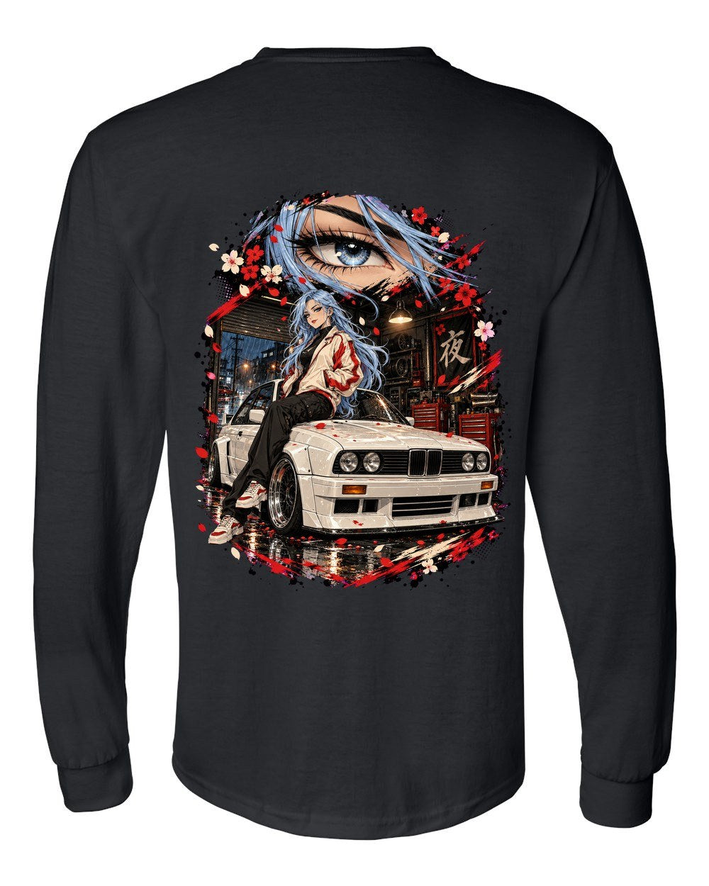 BMW M3 E30 Anime Girl Long Sleeve Black back