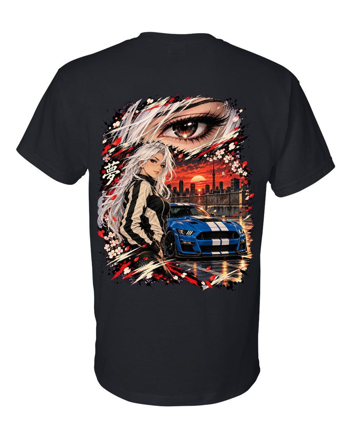 Ford Mustang Shelby GT500 Anime Girl T-Shirt Black back