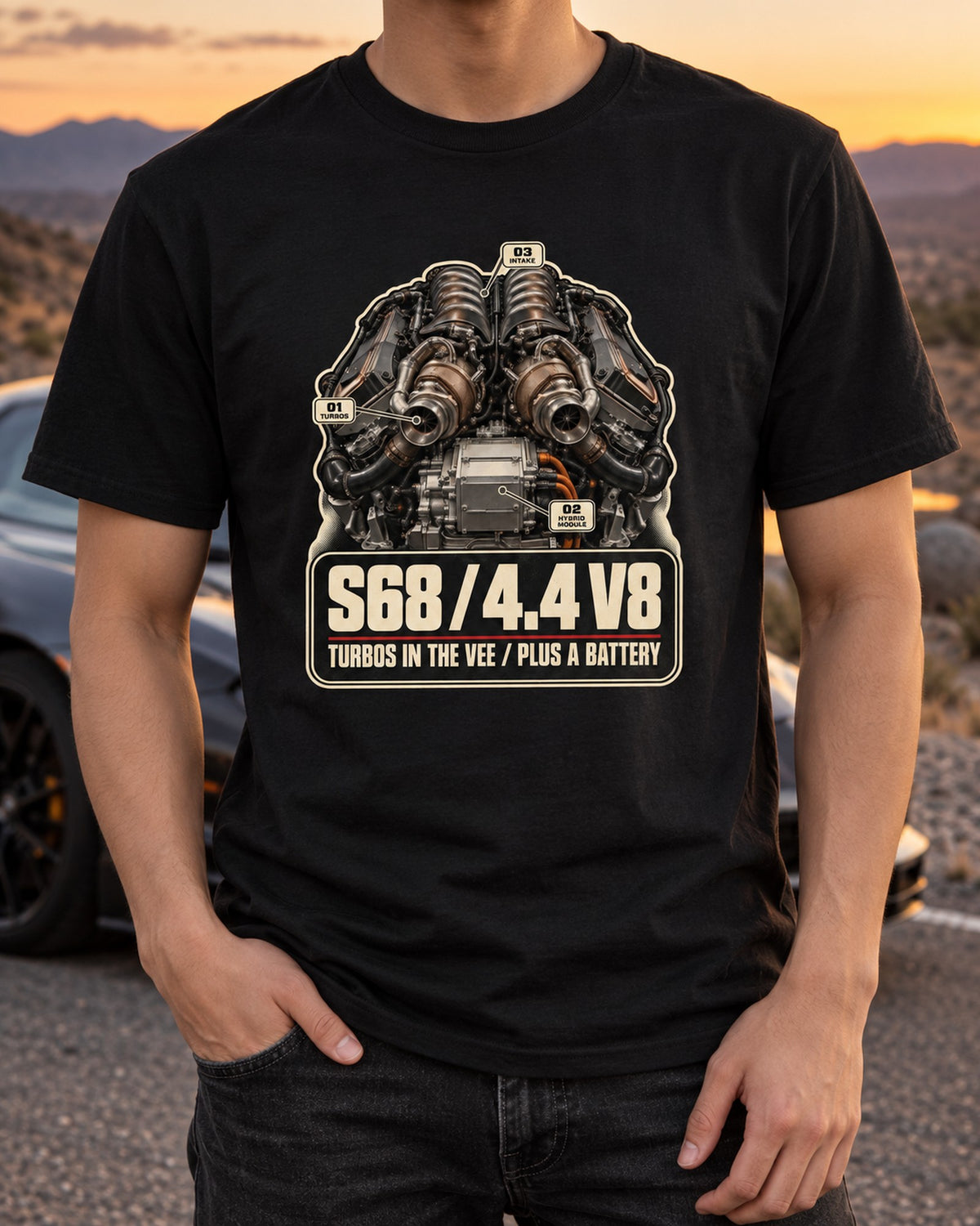 BMW XM G09 S68 Engine Hero print Tee, Car Shirt T-Shirt Black worn hero
