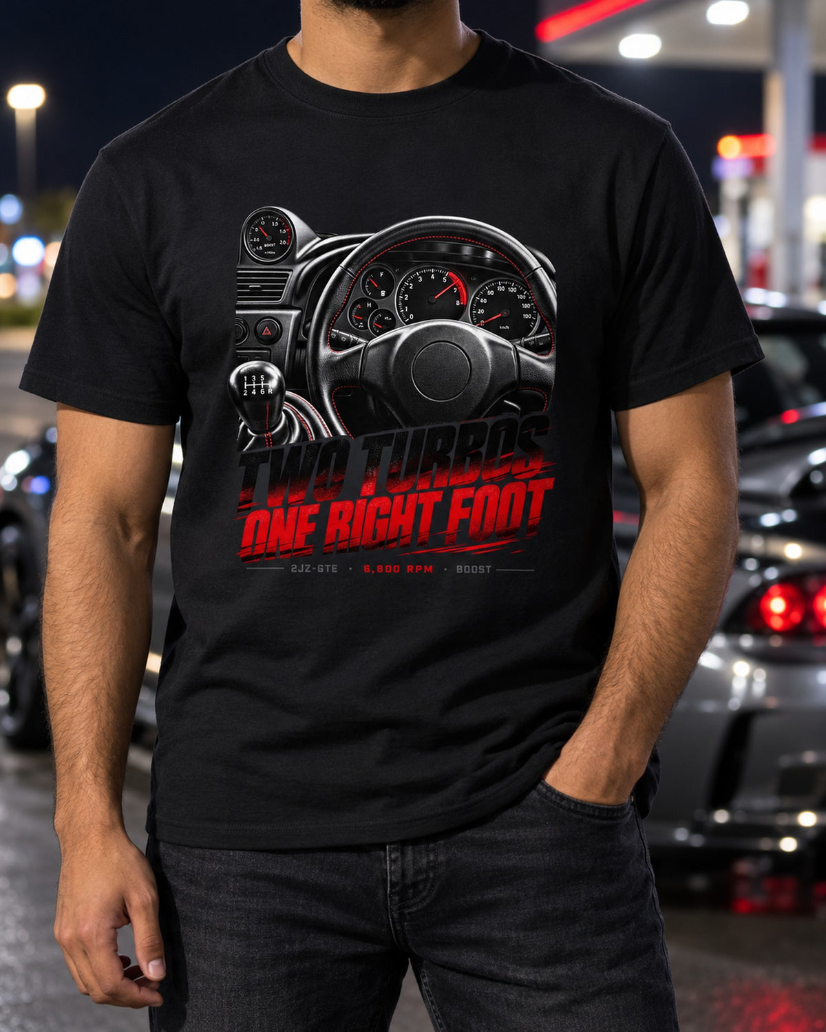 Toyota Supra A80 Cockpit Gauge print Shirt, 6,800 Redline T-Shirt Black worn hero