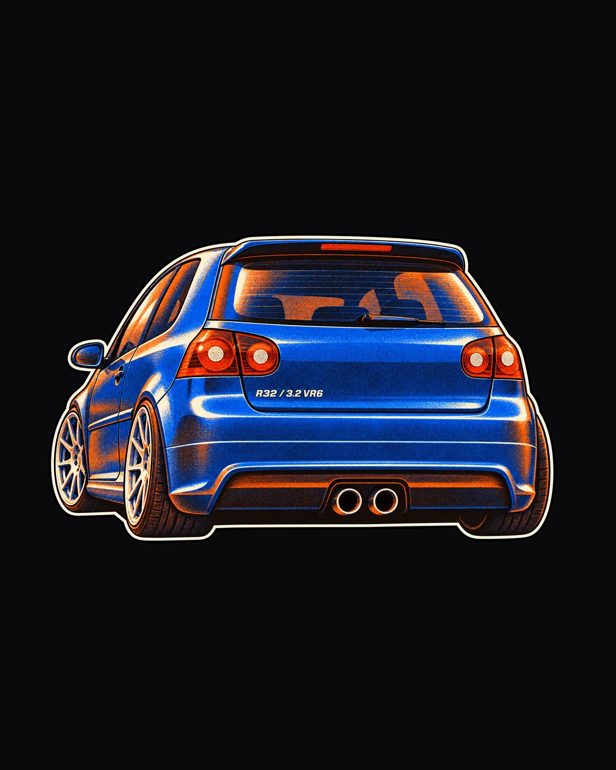VW Golf R32 Mk5 Risograph Shirt, 3.2 VR6 Twin Pipes Tee design only