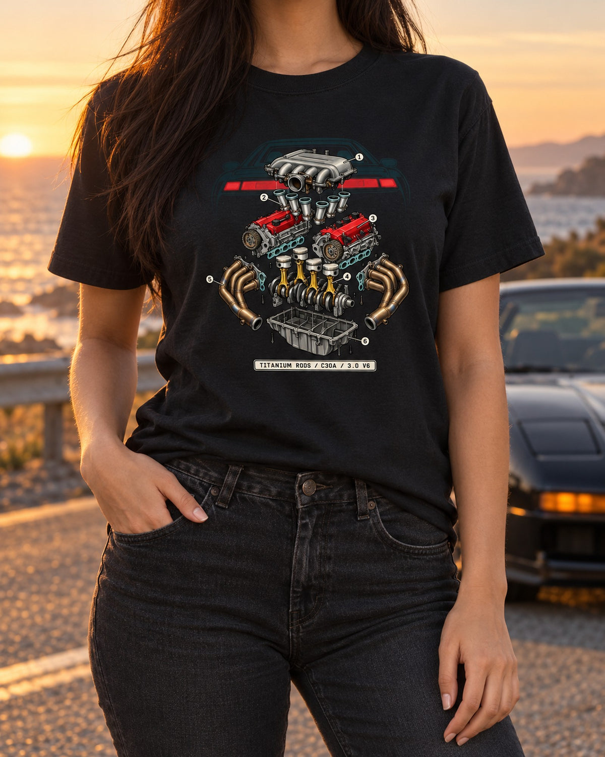 Honda NSX NA1 C30A Isometric Titanium Rods Shirt T-Shirt Black worn hero
