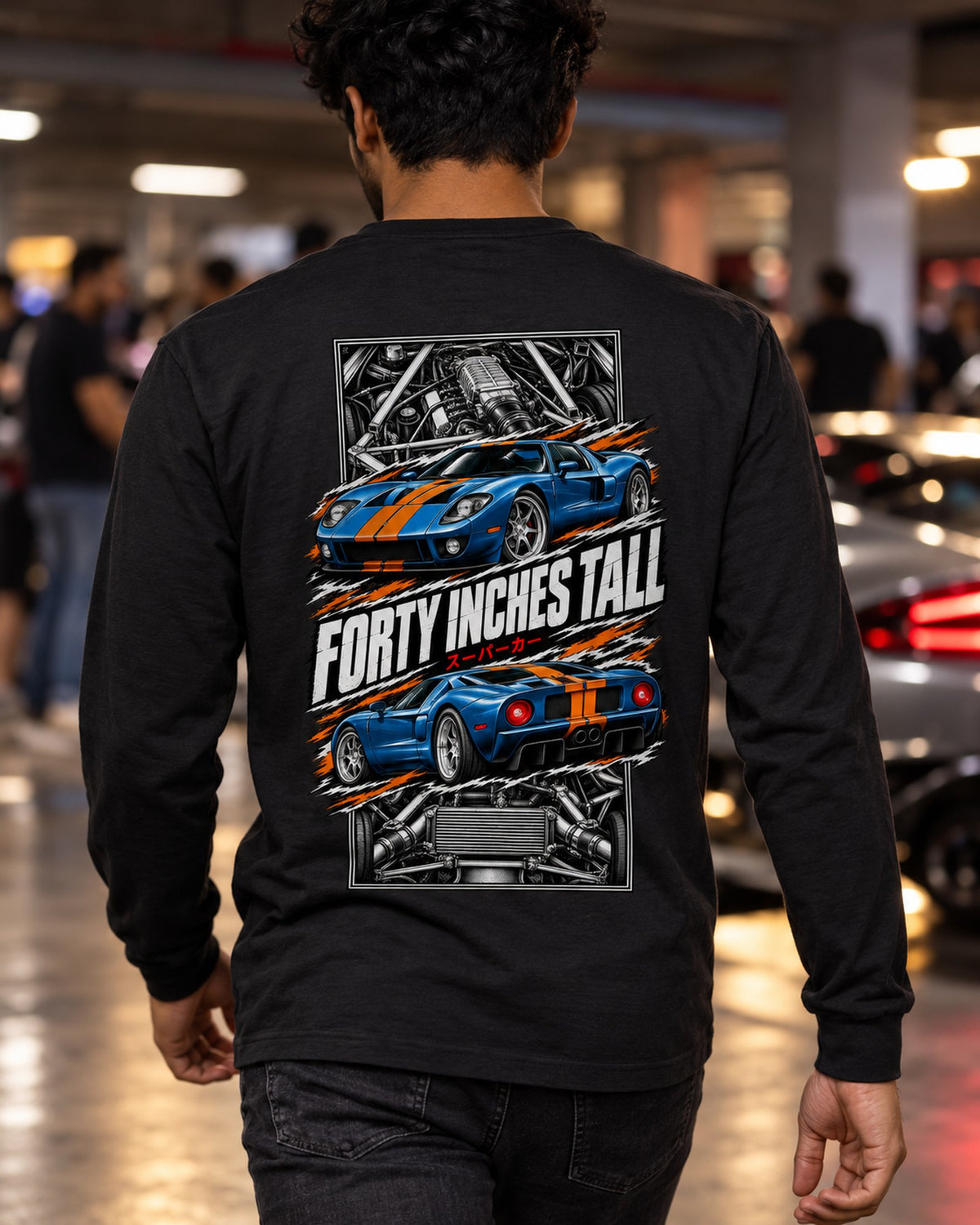 Ford Gt Torn Poster Full-Back Graphic Tee Long Sleeve Black worn hero