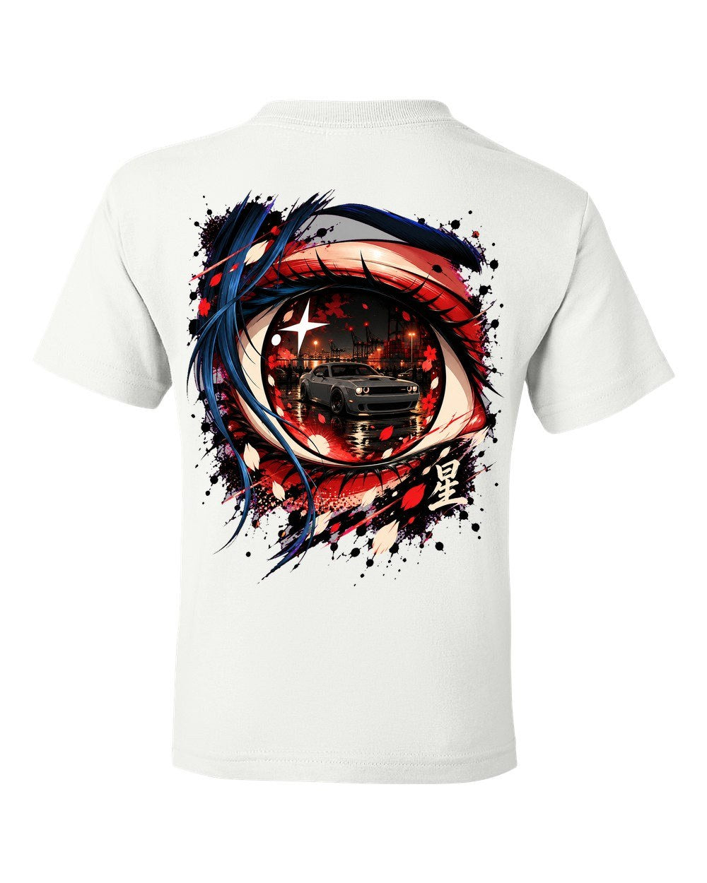 Dodge Challenger Hellcat Anime Girl Kids Tee White back