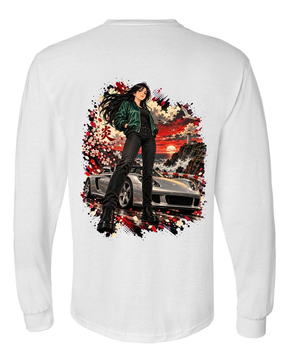 Porsche Carrera GT Anime Girl Long Sleeve White back
