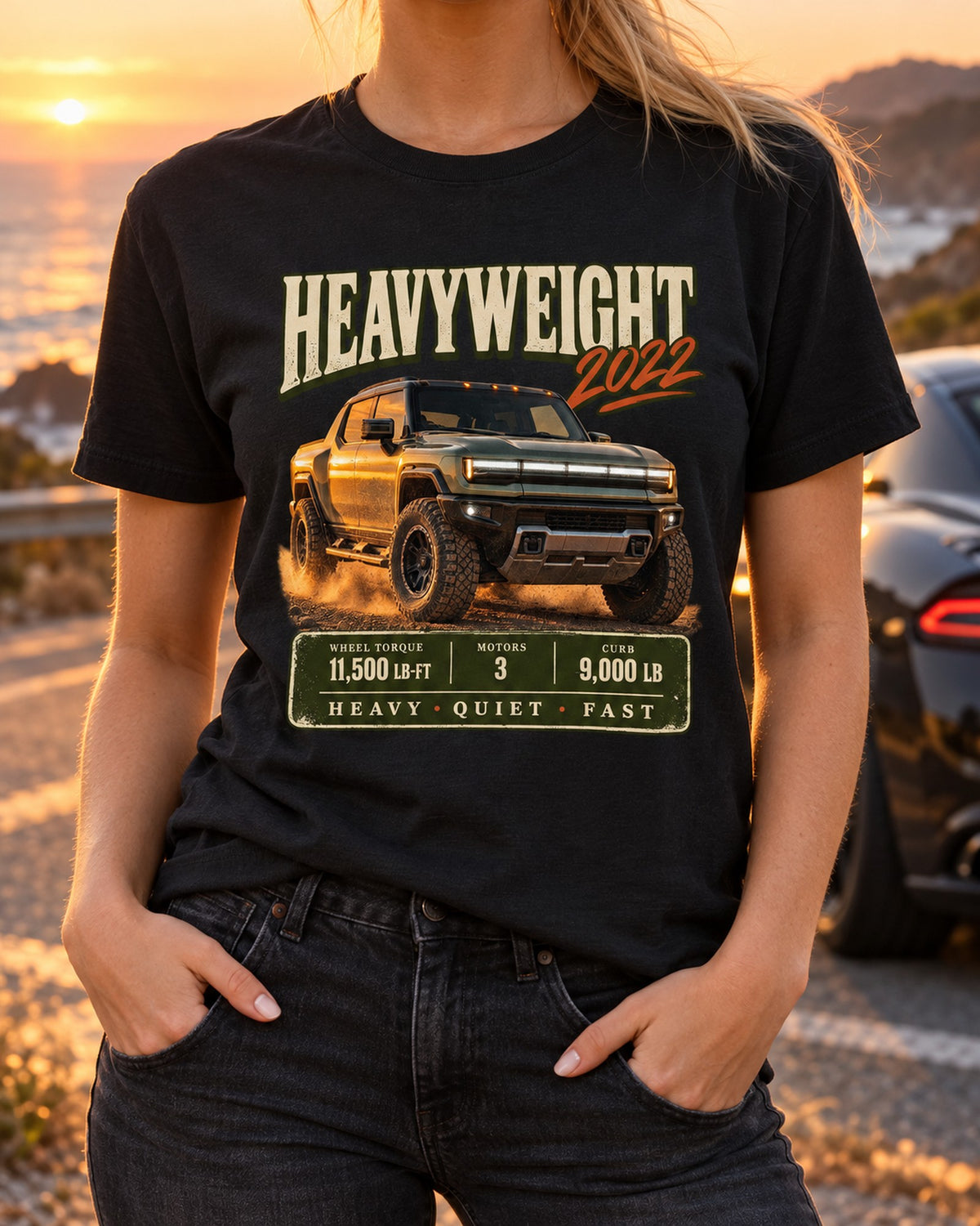 Hummer EV 2022 Heavyweight Archive Panel Shirt, Truck Fan Gift T-Shirt Black worn hero