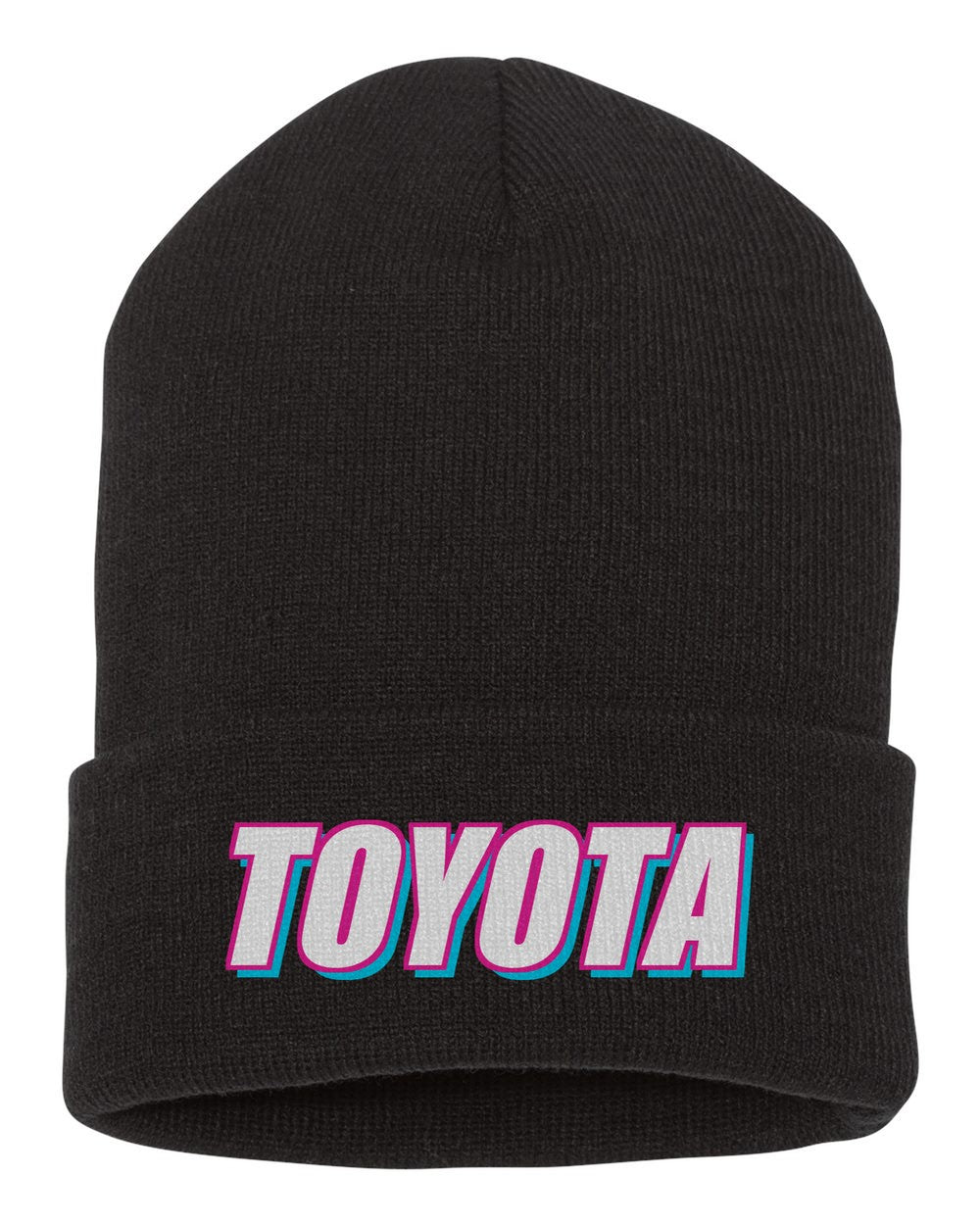 Toyota black beanie front view with car name