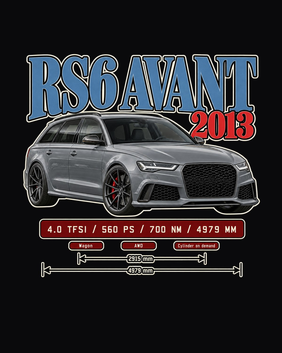 Audi RS6 Avant 2013 Archive Panel Shirt, C7 Launch Year Tee design only