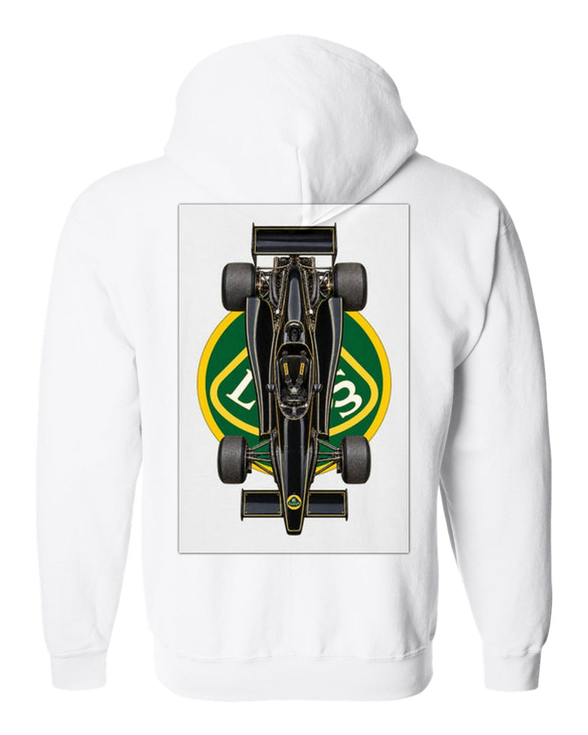Lotus 79 1978 Formula 1 overhead poster artwork white zip hoodie back view with the design