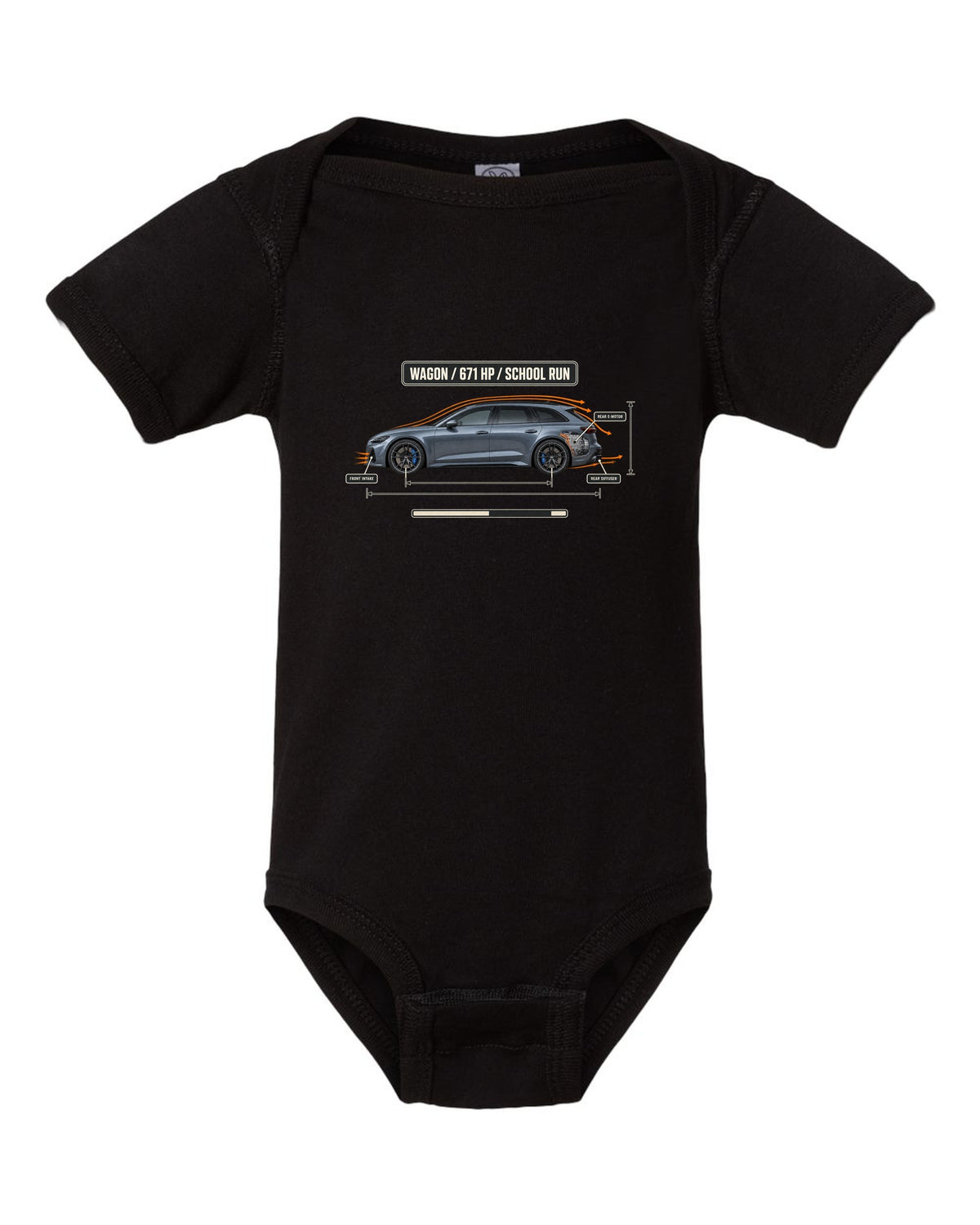 Mercedes-AMG C63 S E Performance S206 estate aero callout diagram black baby onesie front view with the design