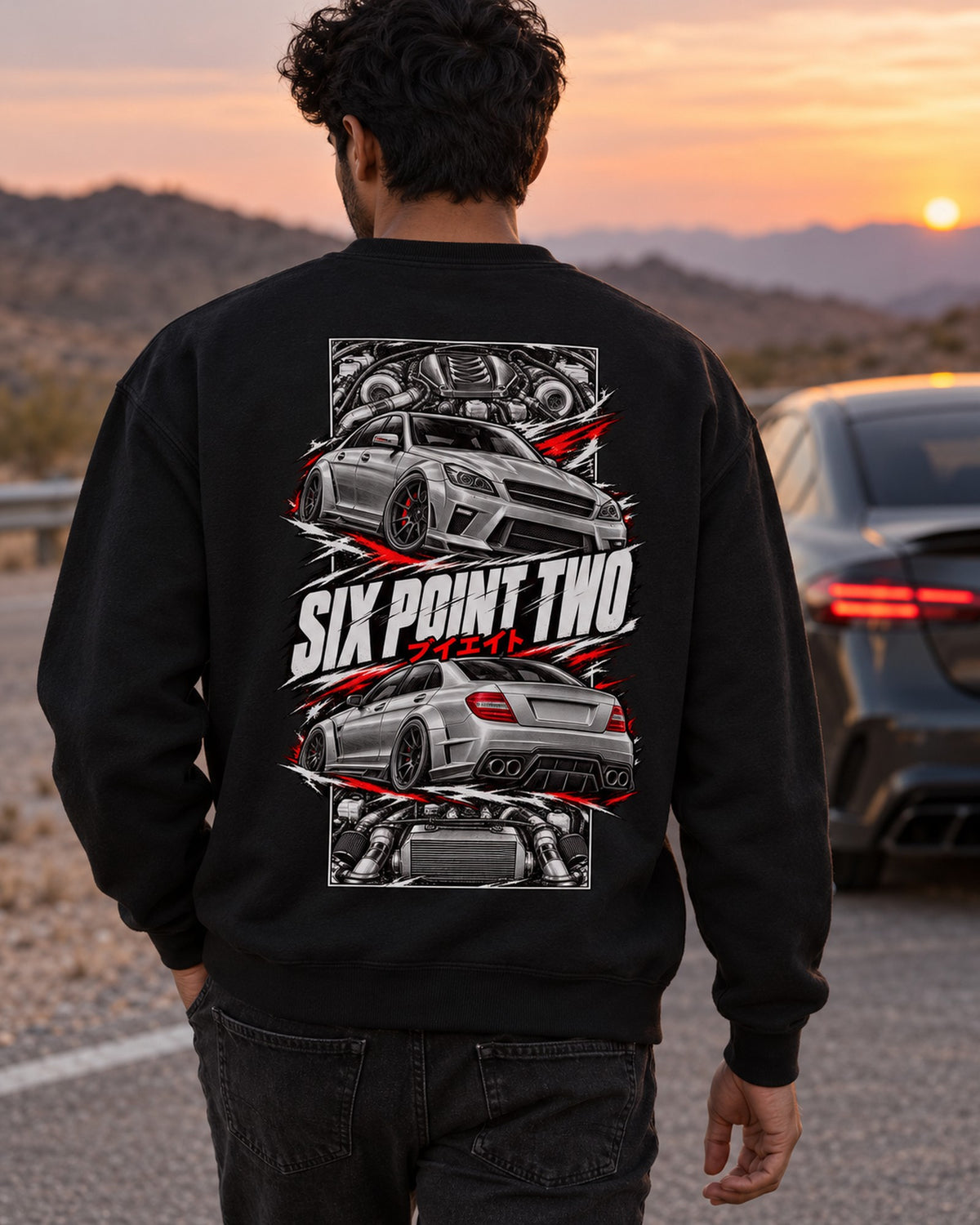 Mercedes-AMG C63 Torn Poster Full-Back Graphic Tee Crewneck Black worn hero