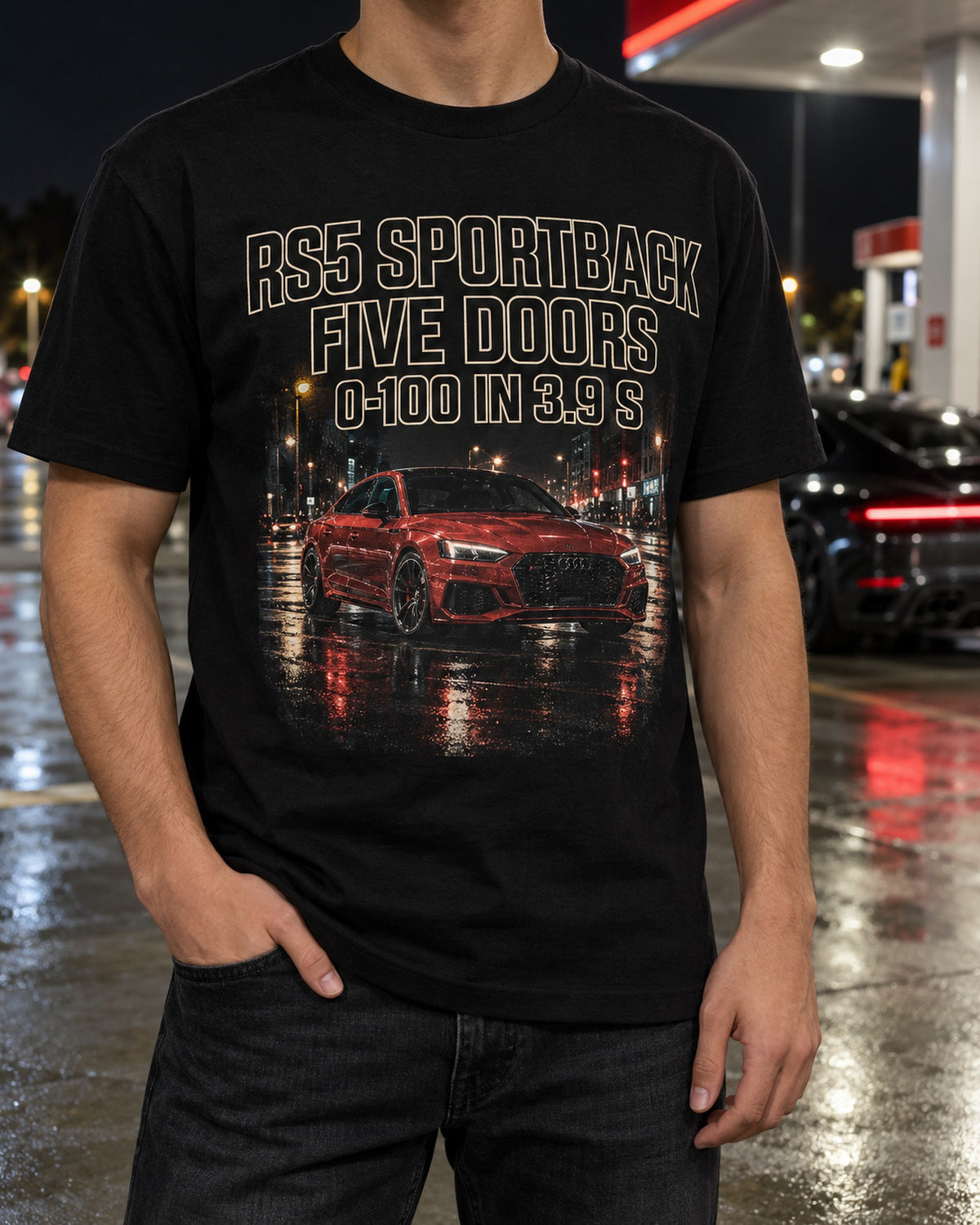 Audi RS5 Sportback B9 Facelift Night Street Shirt, Five Doors T-Shirt Black worn hero