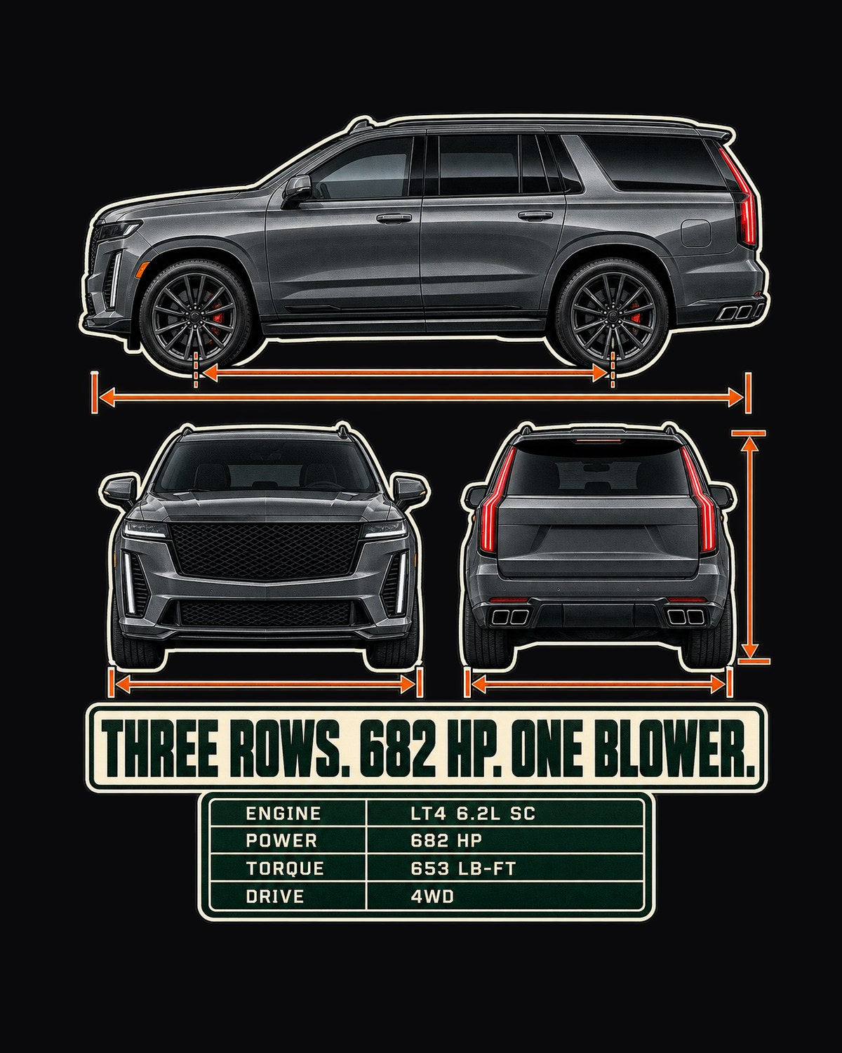 Escalade-V 2023-25 Three-View Spec Table Shirt, Car Guy Gift design only