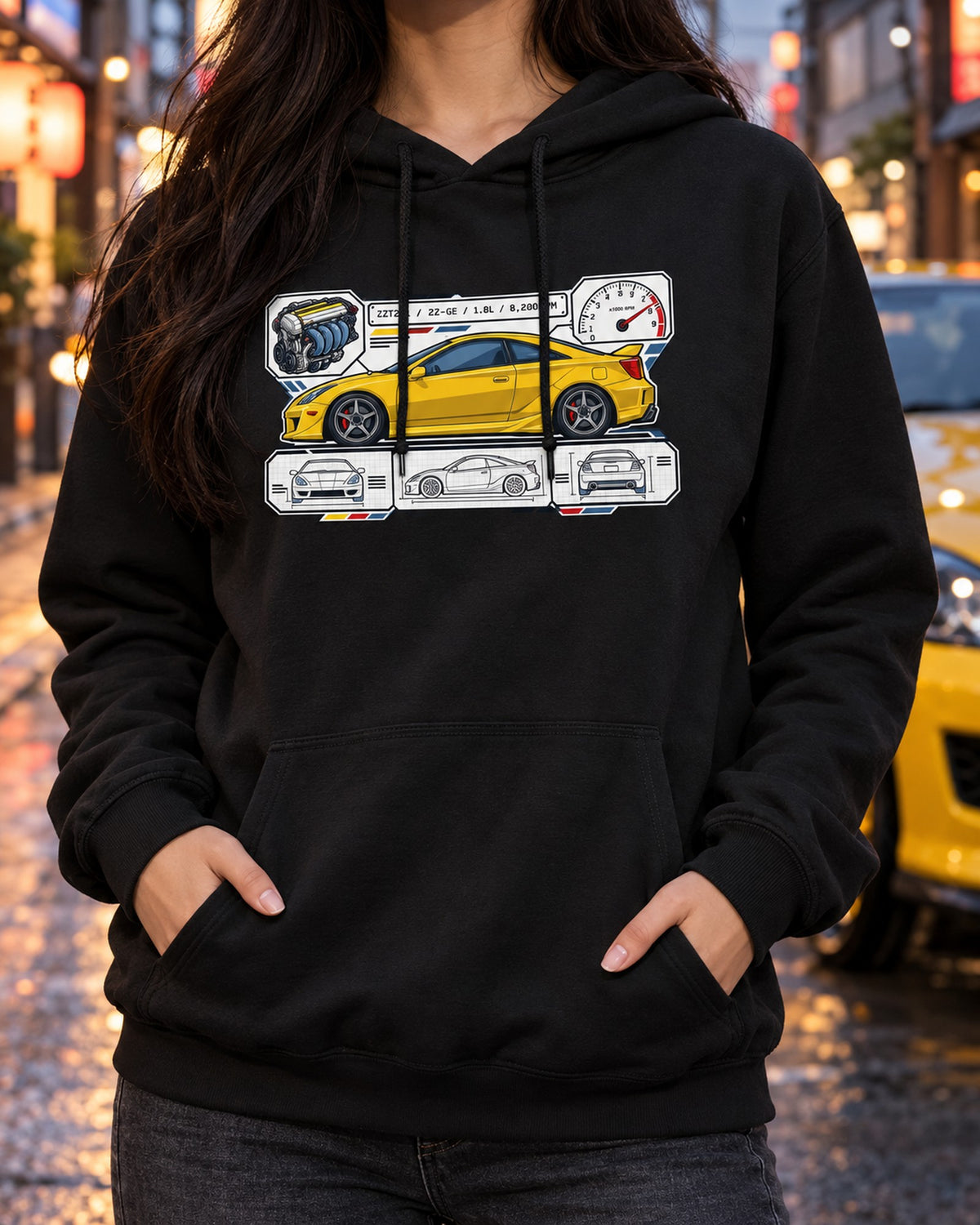 Toyota Celica ZZT231 2ZZ-GE Spec Sheet Data Plate Shirt Pull Over Hoodie Black worn hero
