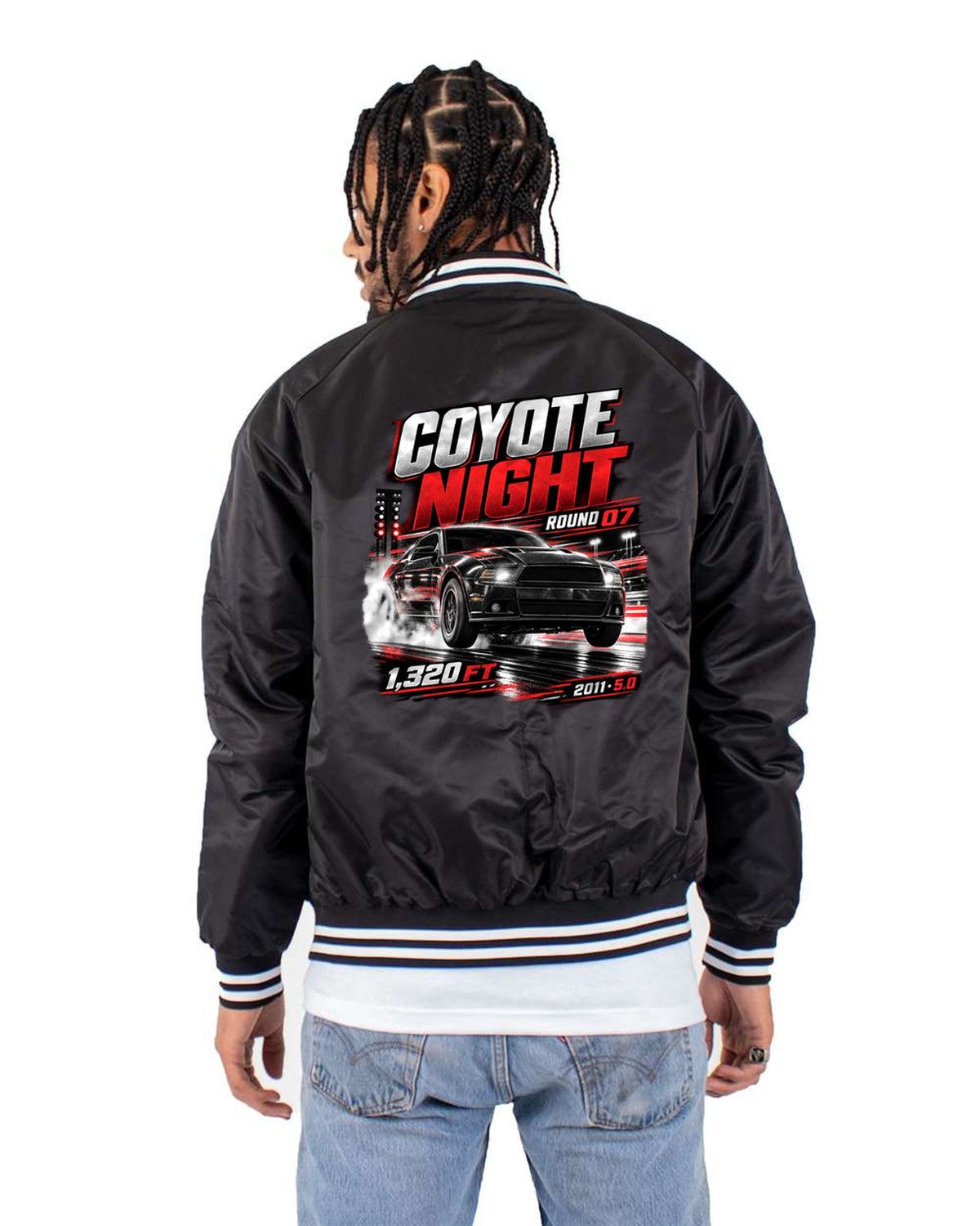 Coyote Night Race Poster Shirt, 2011 Mustang GT 5.0 Bomber Jacket Black back