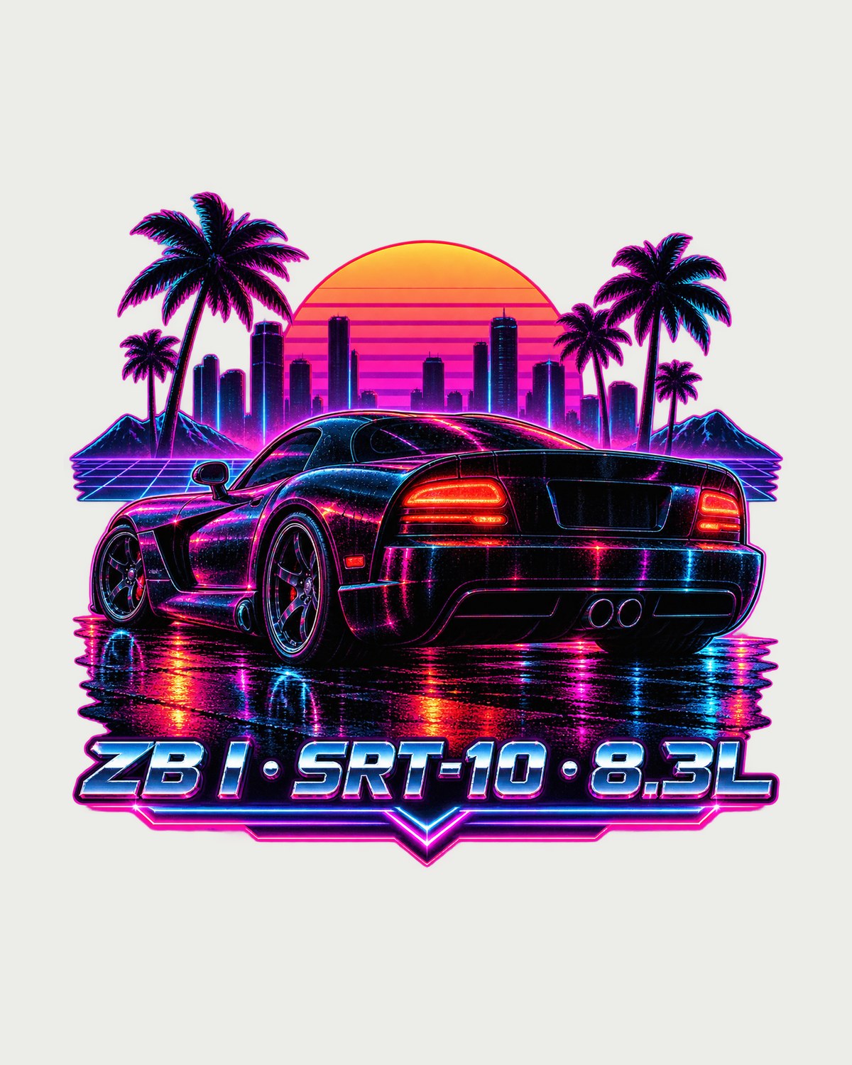 2005 Dodge Viper SRT-10 ZB I Neon Rain Synthwave Shirt design only