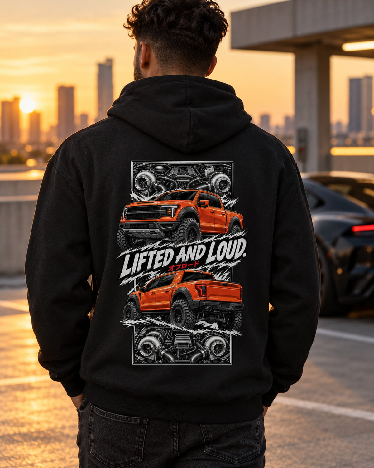 Ford F-150 Raptor Torn Poster Full-Back Graphic Tee Pull Over Hoodie Black worn hero