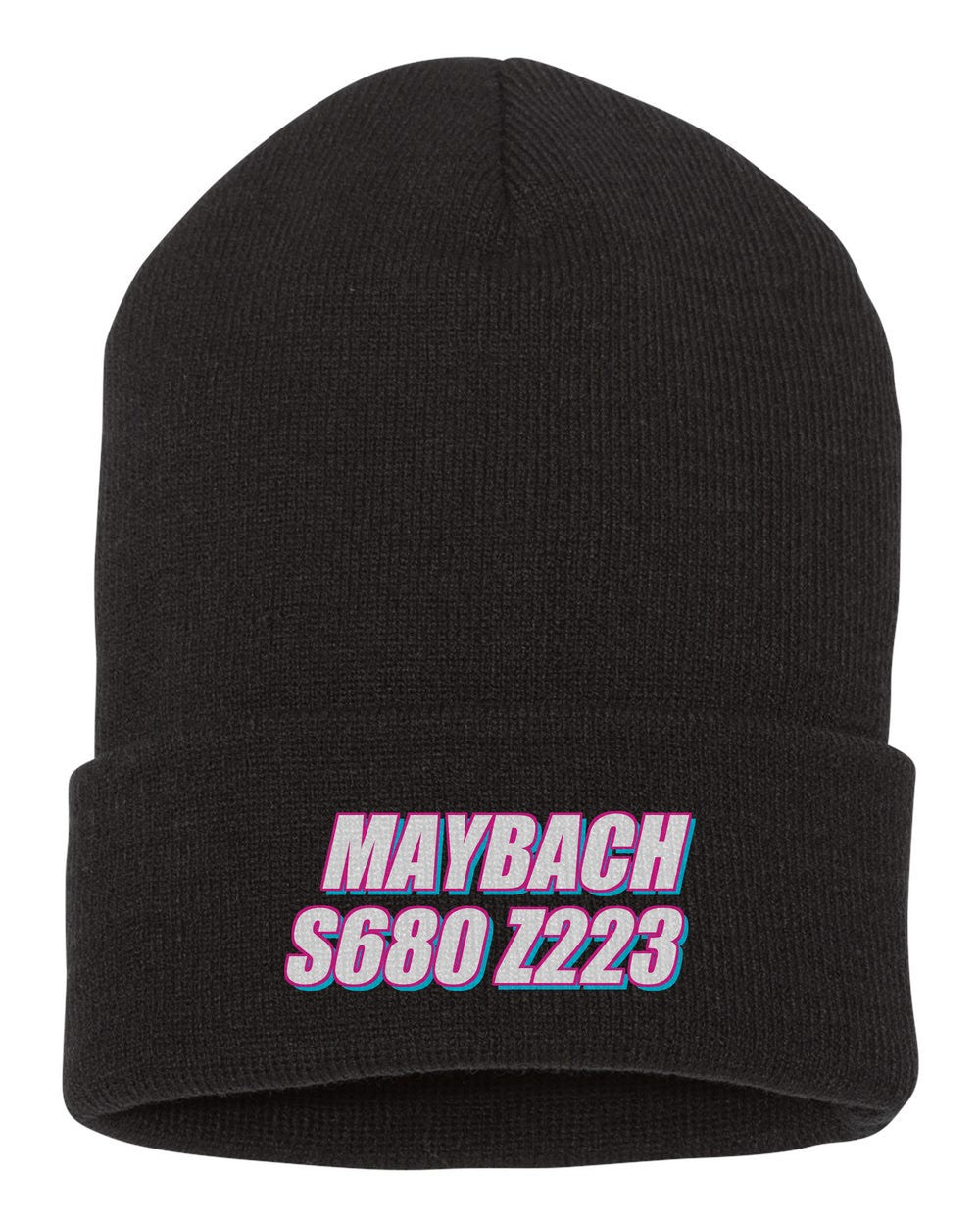 Maybach S680 Z223 black beanie front view with car name