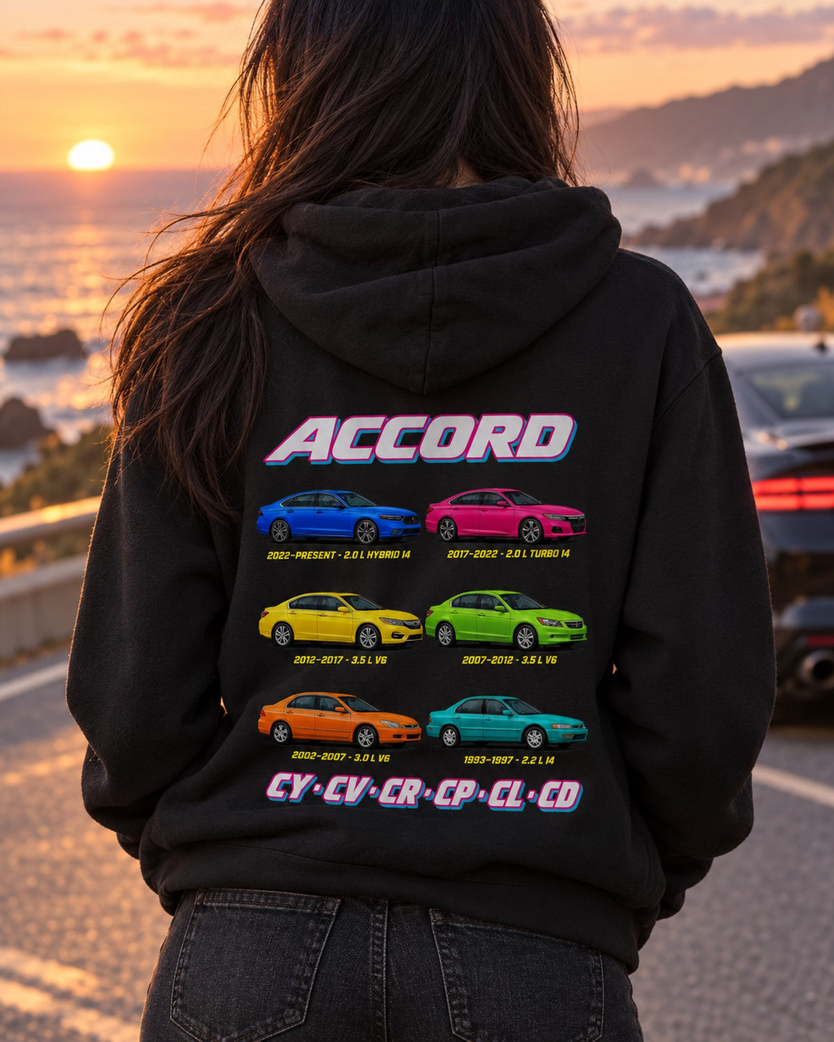 Honda Accord Evolution Poster Full-Back Graphic Tee Pull Over Hoodie Black worn hero