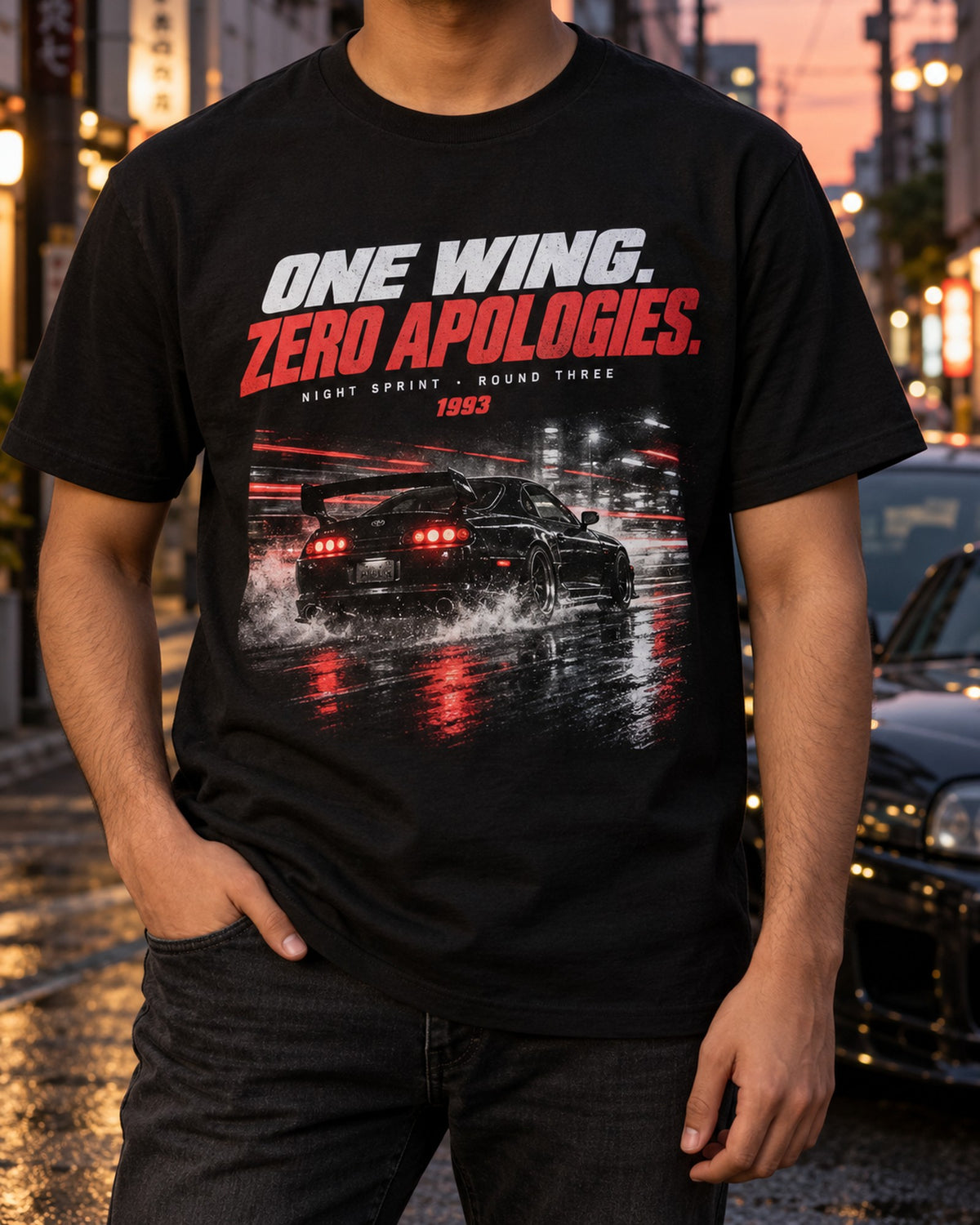 Toyota Supra A80 Night Sprint Race Poster Shirt, Round Three T-Shirt Black worn hero