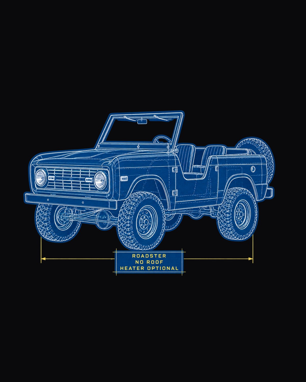 1966 Ford Bronco U13 Roadster Cyanotype Trail Map Plan View Tee design only