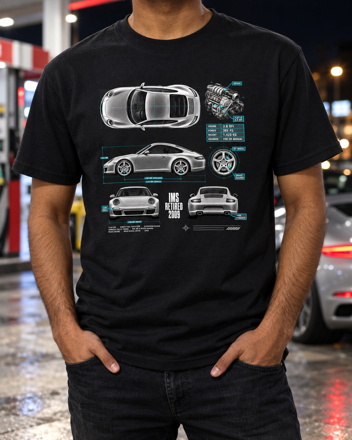 Porsche 911 Carrera S 997.2 IMS Retired 2009 Spec Poster Shirt T-Shirt Black worn hero